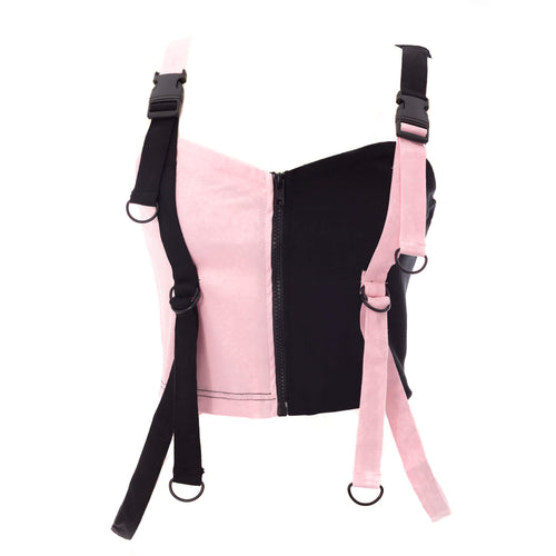Chemical Black Veil and Void Top – Ladies Black/Pink Harness Crop Top - DevilGothic DevilGothic