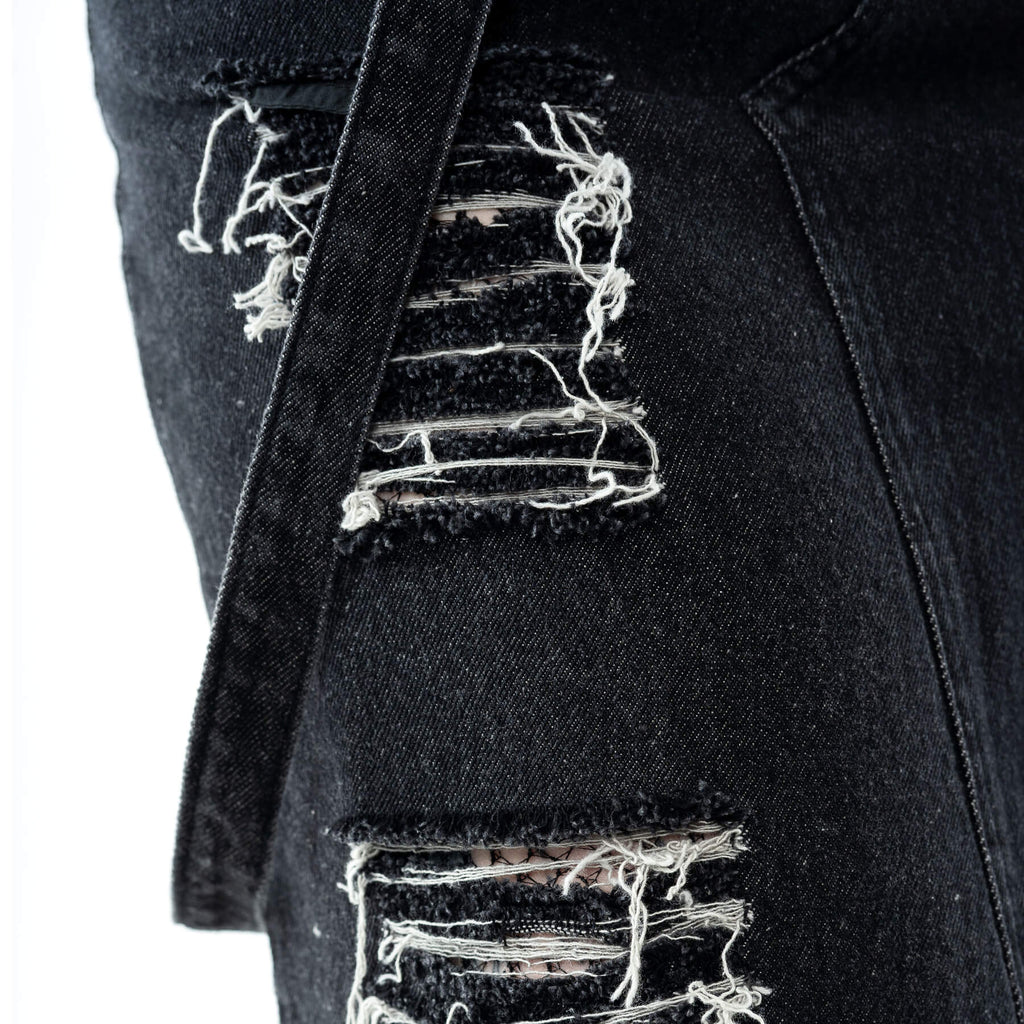 Vixxsin Runa Distressed Denim Maxi Skirt - Black Stonewash - DevilGothic DevilGothic