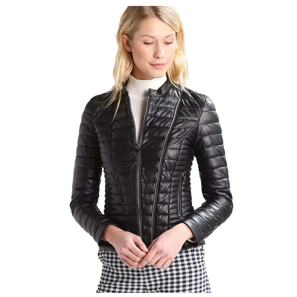 Women’s Bomber Bubble Leather Jacket